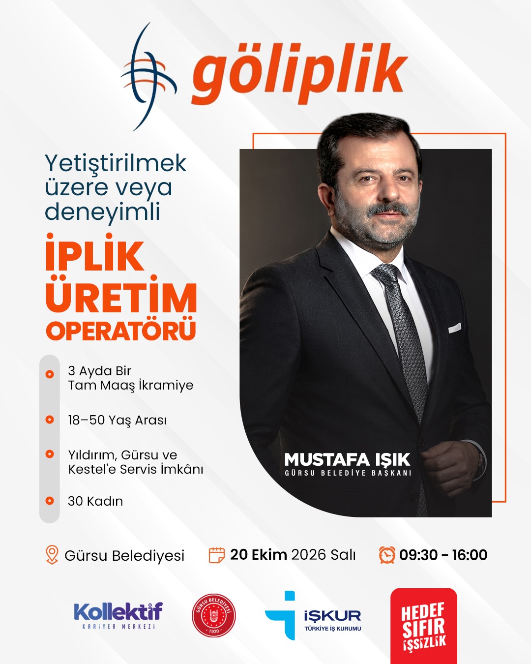 Göliplik firmasında *İplik Üretim Operatörü 30 kadın alınacak | İstihdam Buluşması 20 Ekim